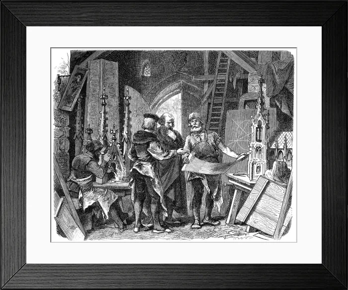 Framed Print : Architects and Craftsmen Designing a New Cathedral, 12th Century Europe