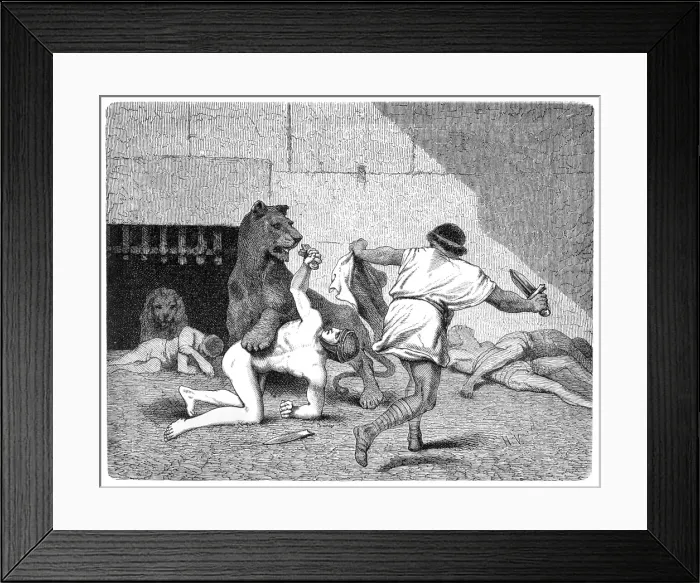 Framed Print : Slaves Fighting with Lions Framed Print : Slaves Fighting with Lions