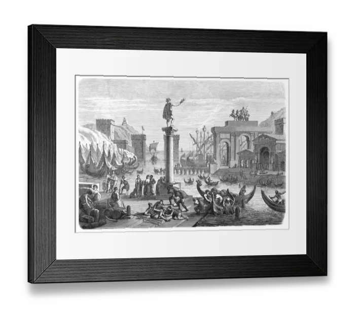 Framed Print : Ancient Ships In A Roman Seaport, Roman God Mercury Framed Print : Ancient Ships In A Roman Seaport, Roman God Mercury