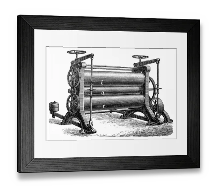 Framed Print : Finishing machine, Three-part calendar Framed Print : Finishing machine, Three-part calendar