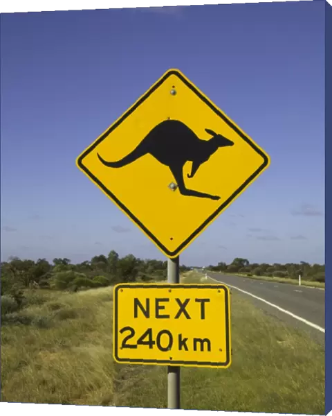Roadside sign of kangaroos crossing, Australia