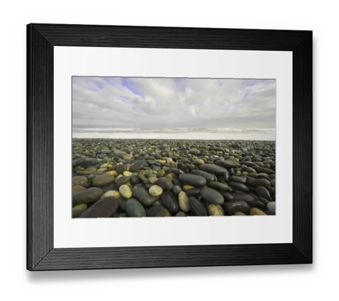 Framed Print : Rocky beach with waves breaking in background Framed Print : Rocky beach with waves breaking in background