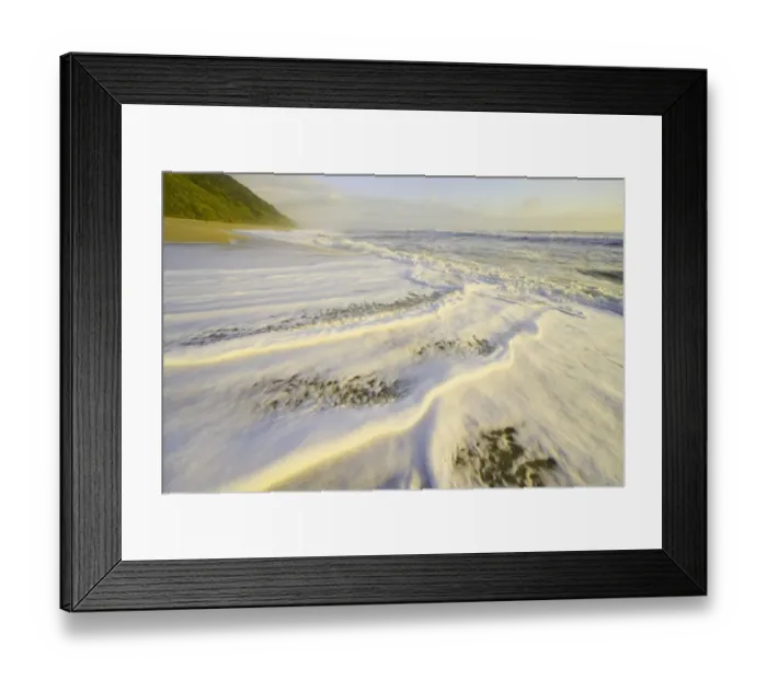 Framed Print : Surf washing up on beach, dusk