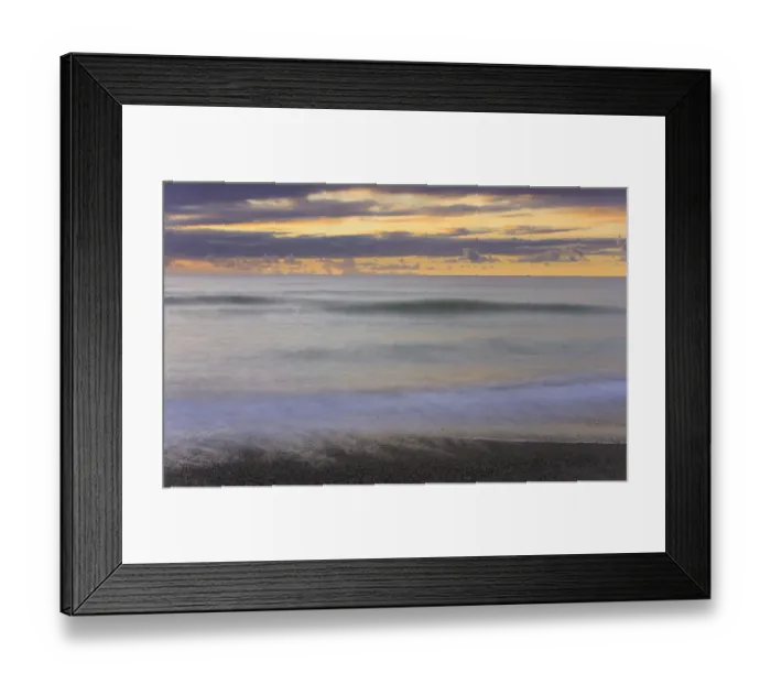 Framed Print : Waves breaking on beach, dusk Framed Print : Waves breaking on beach, dusk