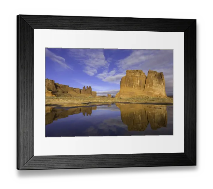 Framed Print : USA, Utah, Arches National Park, Courthouse Towers and pond, autumn Framed Print : USA, Utah, Arches National Park, Courthouse Towers and pond, autumn
