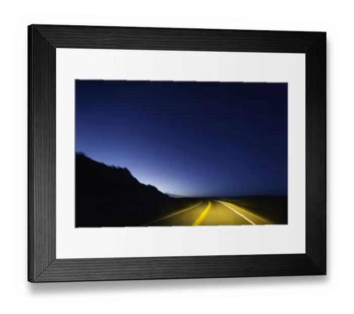 Framed Print : Road past sandstone buttes, lit by headlights, night (blurred motion) Framed Print : Road past sandstone buttes, lit by headlights, night (blurred motion)
