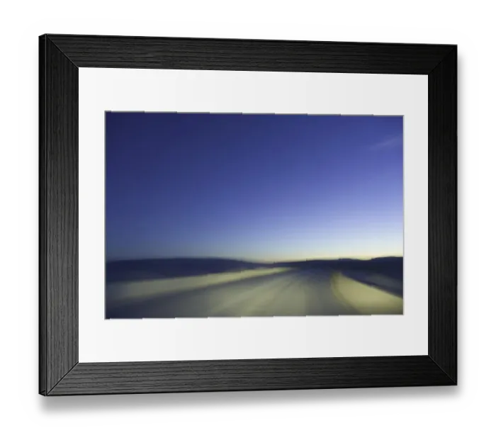 Framed Print : Sand road through dunes, lit by headlights, night (blurred motion)
