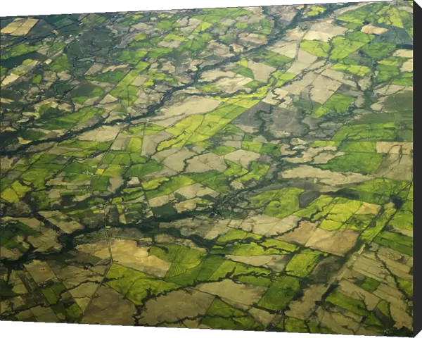 Aerial of farm fields, south of Santiago, Chile