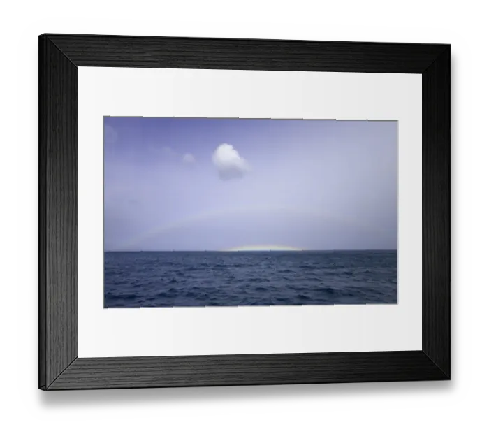 Framed Print : South Georgia, rainbow and cumulus clouds over calm sea, autumn Framed Print : South Georgia, rainbow and cumulus clouds over calm sea, autumn