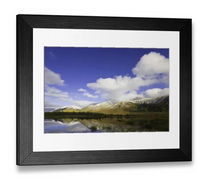 Framed Print : USA, Alaska, cumulus clouds over Brooks Range and tundra pond Framed Print : USA, Alaska, cumulus clouds over Brooks Range and tundra pond