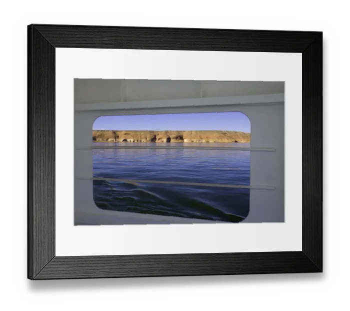 Framed Print : USA, Utah, Lake Powell and sandstone bluffs, view from ferry window Framed Print : USA, Utah, Lake Powell and sandstone bluffs, view from ferry window