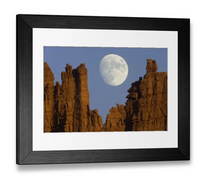 Framed Print : USA, Utah, Fisher Towers, moon behind Moenkopi and Cutler formations Framed Print : USA, Utah, Fisher Towers, moon behind Moenkopi and Cutler formations