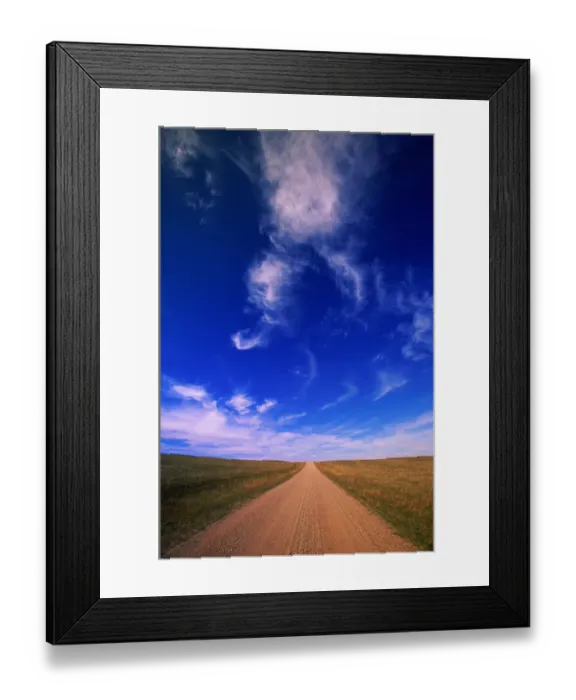 Framed Print : USA, Wyoming, Lusk, dirt road across high desert plain Framed Print : USA, Wyoming, Lusk, dirt road across high desert plain
