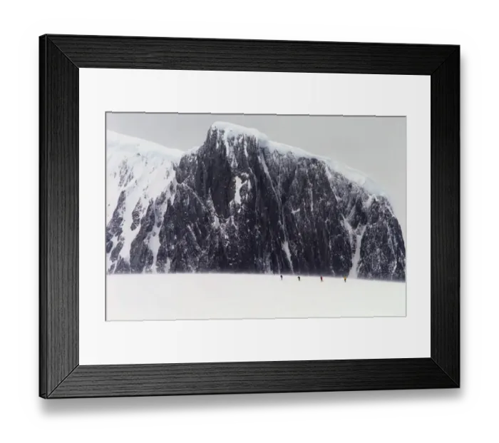 Framed Print : Antarctica, Palmer Peninsula, climbers skiing towards mountain, summer Framed Print : Antarctica, Palmer Peninsula, climbers skiing towards mountain, summer