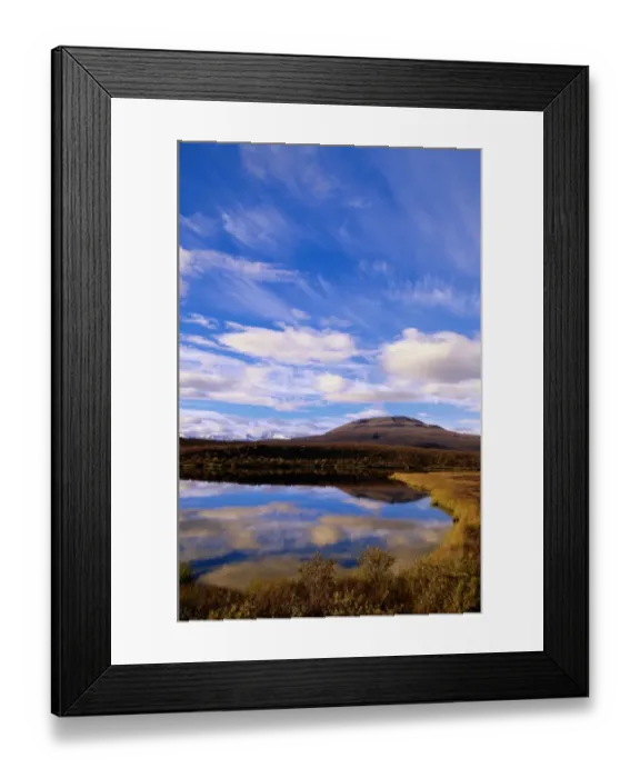 Framed Print : Canada, Oligvy Mountains, Yukon, autumn tundra, morning, reflections in pond