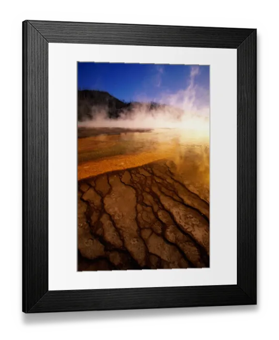 Framed Print : Hot springs in misty basin Framed Print : Hot springs in misty basin
