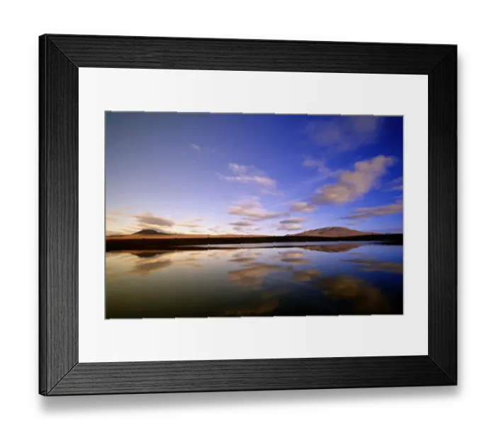 Framed Print : Canada, Yukon Territory, cumulus clouds reflected in Two Moose Lake in morning light Framed Print : Canada, Yukon Territory, cumulus clouds reflected in Two Moose Lake in morning light