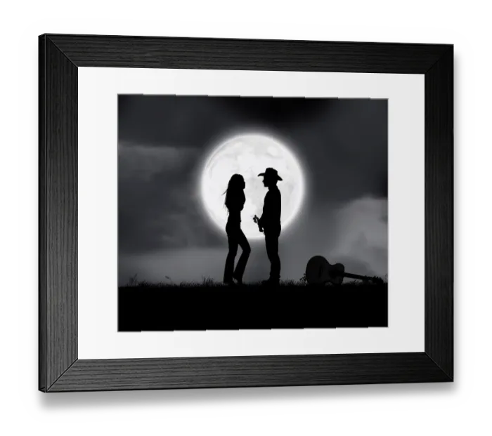 Framed Print : Falling in love couple dating in full moon night Framed Print : Falling in love couple dating in full moon night