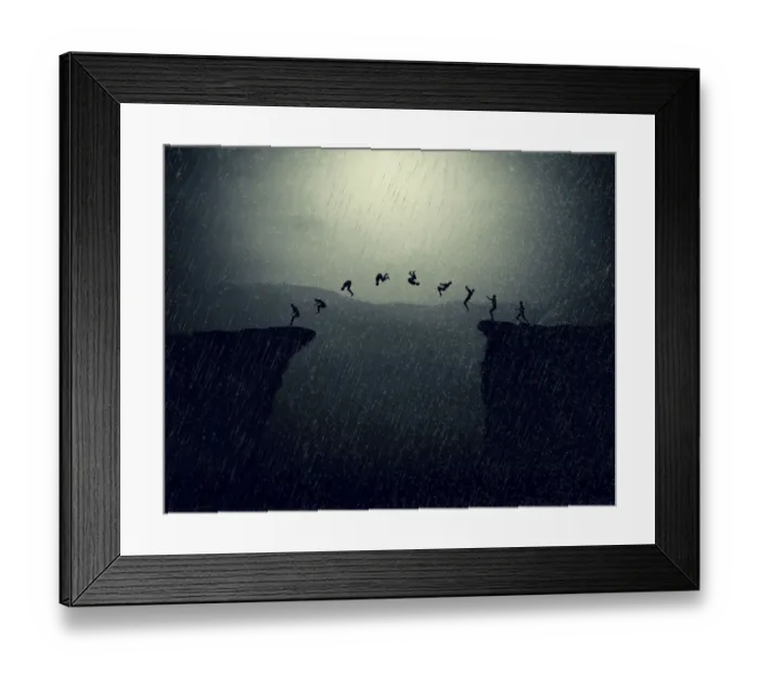 Framed Print : Creative art man somersault on the cliff Framed Print : Creative art man somersault on the cliff