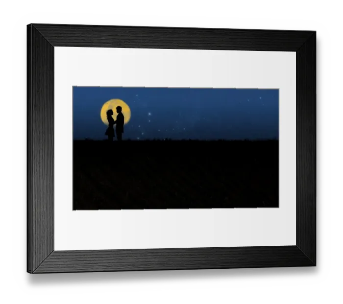 Framed Print : Romantic couple moonlight silhouette Framed Print : Romantic couple moonlight silhouette