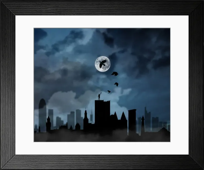 Framed Print : Girl send bird to the moon on the rooftop Framed Print : Girl send bird to the moon on the rooftop
