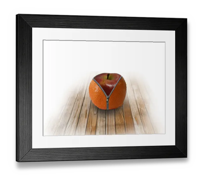 Framed Print : Metamorphose orange and apple Framed Print : Metamorphose orange and apple