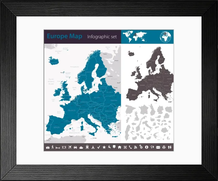 Framed Print : Europe map - infographic set Framed Print : Europe map - infographic set