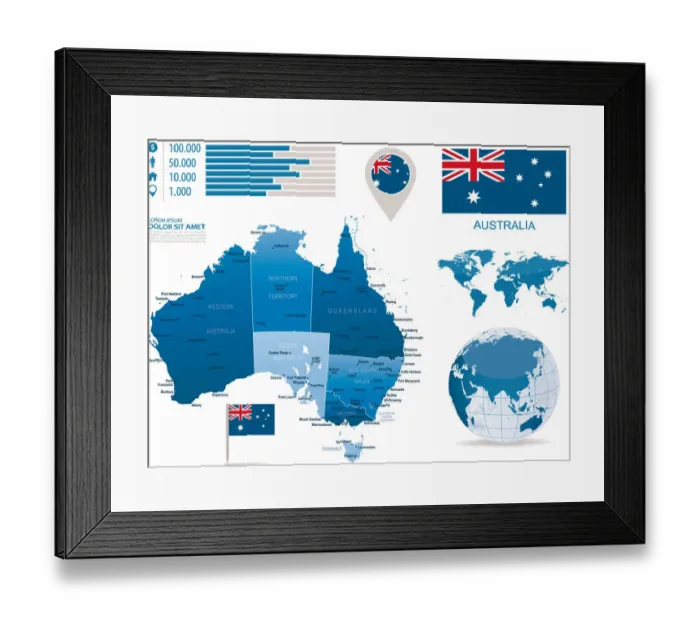 Framed Print : Australia - infographic map - Illustration Framed Print : Australia - infographic map - Illustration