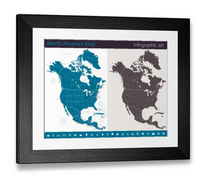 Framed Print : North America Map - Infographic Set Framed Print : North America Map - Infographic Set