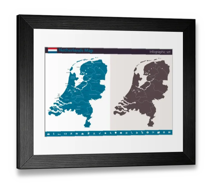 Framed Print : Map of Netherlands - Infographic Set