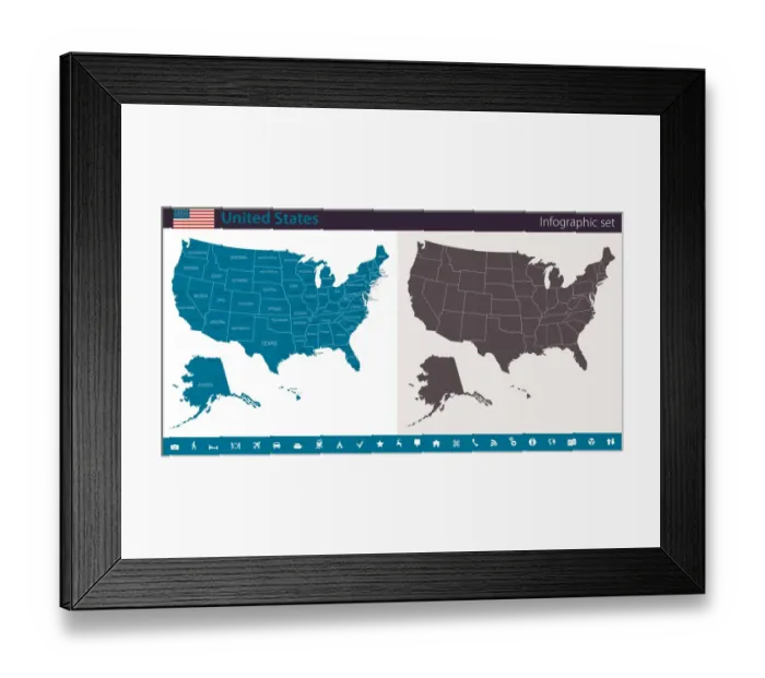 Framed Print : USA Map - Infographic Set Framed Print : USA Map - Infographic Set