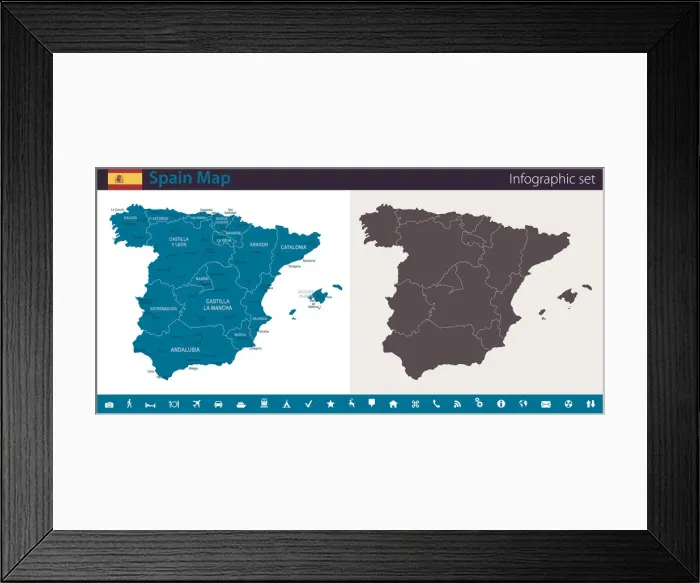 Framed Print : Spain Map - Infographic Set Framed Print : Spain Map - Infographic Set