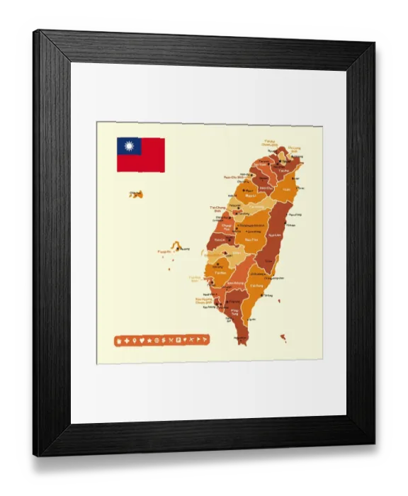 Framed Print : Taiwan Map Framed Print : Taiwan Map