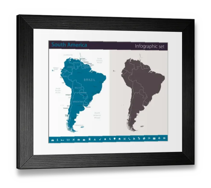 Framed Print : South America Map - Infographic Set Framed Print : South America Map - Infographic Set