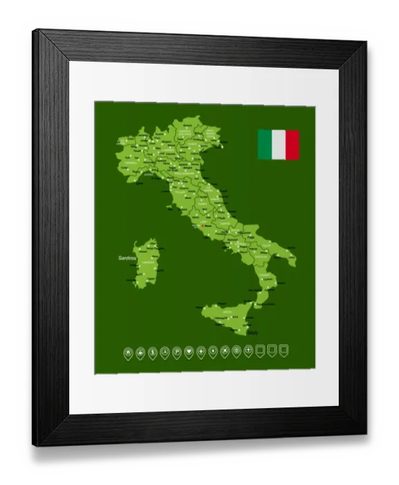 Framed Print : Italy Green Map Framed Print : Italy Green Map