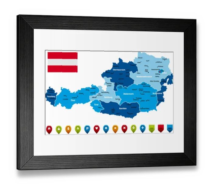 Framed Print : Austria Map-Vector Illustration Framed Print : Austria Map-Vector Illustration