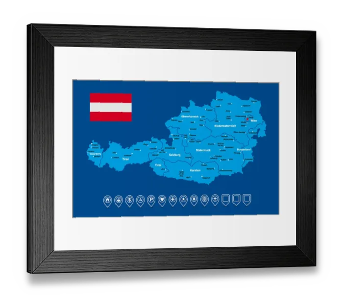 Framed Print : Austria Map Framed Print : Austria Map