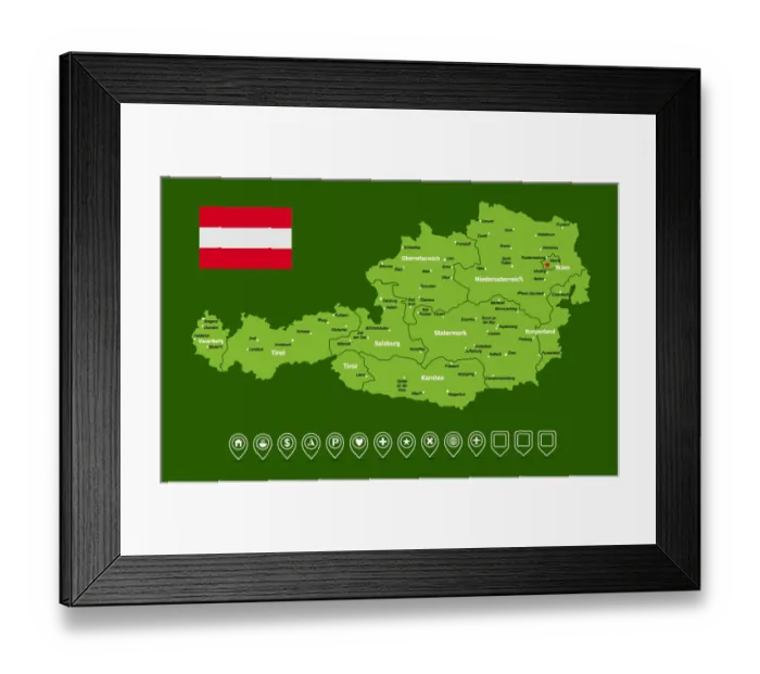 Framed Print : Austria Map Framed Print : Austria Map