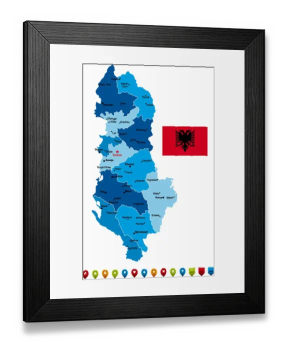 Framed Print : Albania Vector Map Framed Print : Albania Vector Map