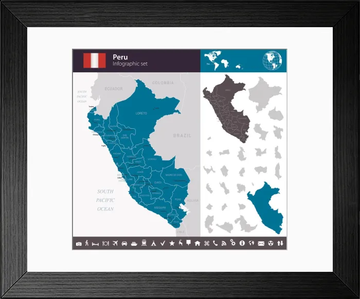 Framed Print : Peru - Infographic map - illustration Framed Print : Peru - Infographic map - illustration