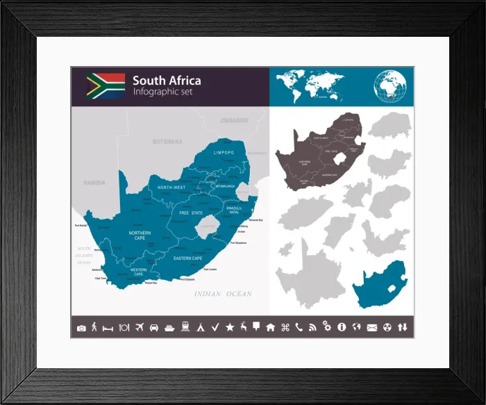 Framed Print : South Africa - Infographic map - illustration Framed Print : South Africa - Infographic map - illustration
