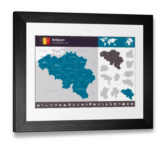 Framed Print : Belgium - Infographic map - illustration Framed Print : Belgium - Infographic map - illustration