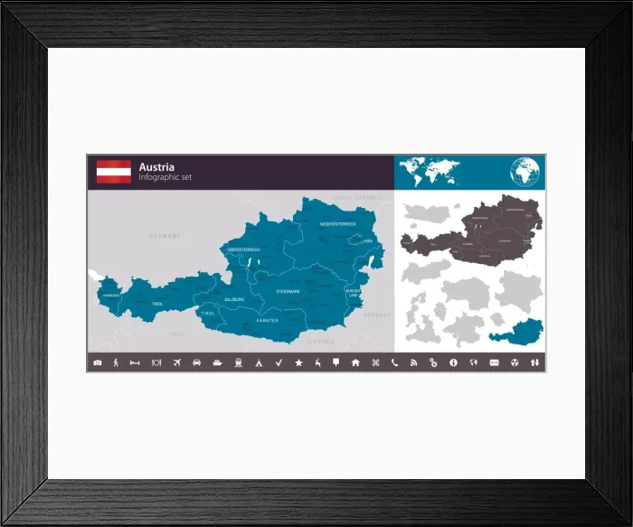 Framed Print : Austria - Infographic map - illustration Framed Print : Austria - Infographic map - illustration