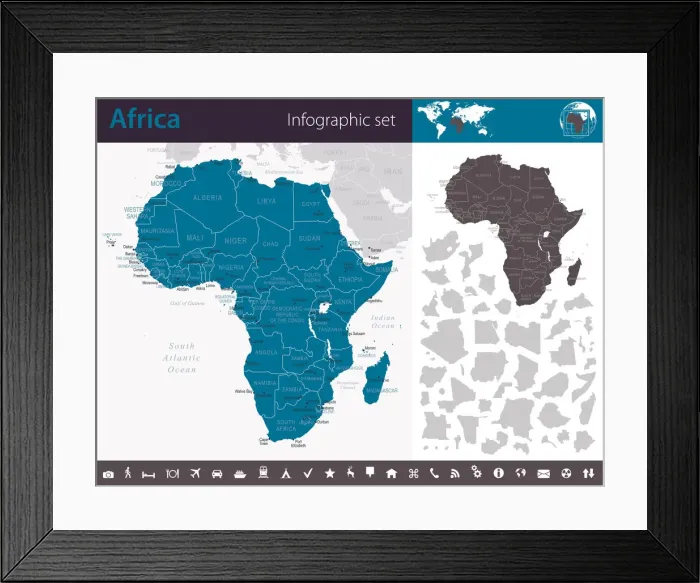 Framed Print : Africa - Infographic map - illustration Framed Print : Africa - Infographic map - illustration