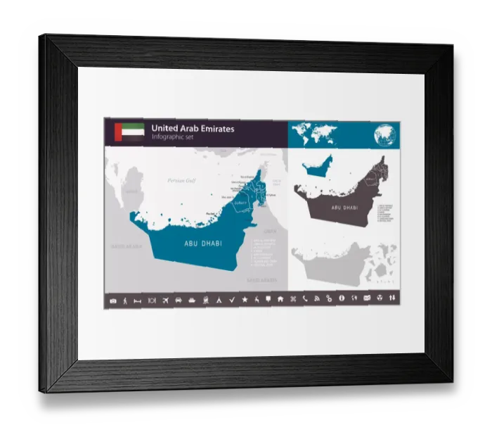 Framed Print : United Arab Emirates - Infographic map - illustration Framed Print : United Arab Emirates - Infographic map - illustration