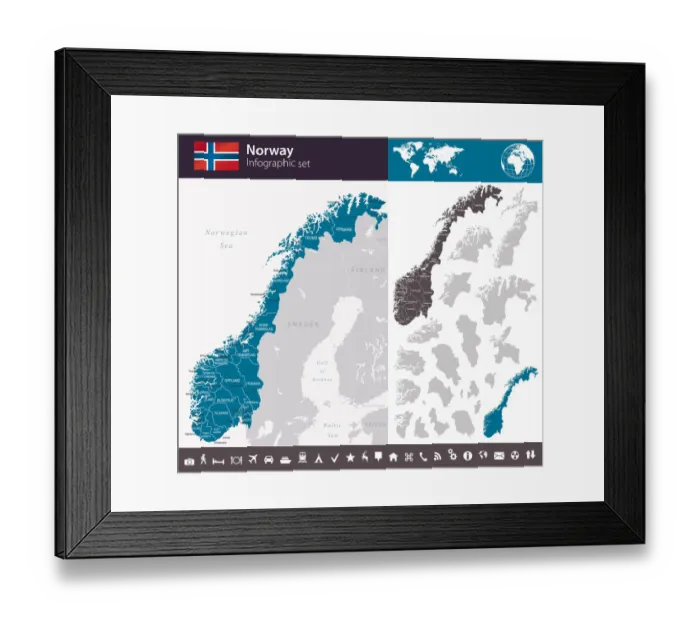 Framed Print : Norway - Infographic map - illustration Framed Print : Norway - Infographic map - illustration