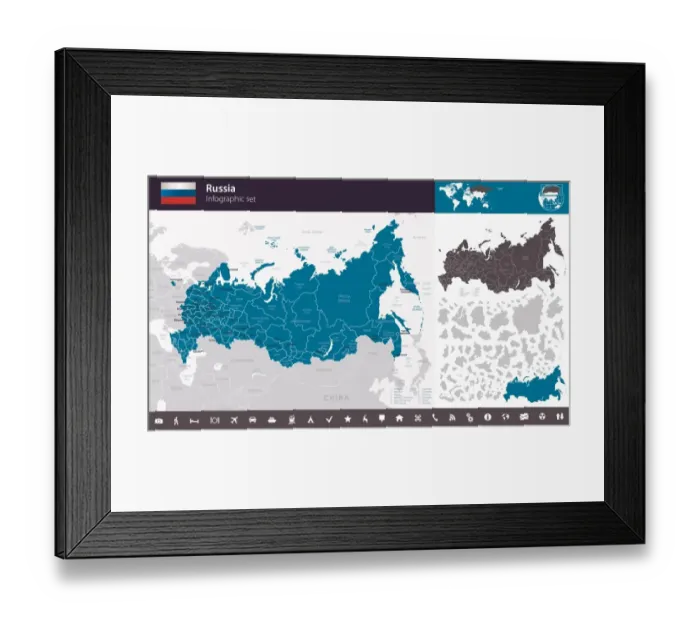 Framed Print : Russia - Infographic map - illustration Framed Print : Russia - Infographic map - illustration