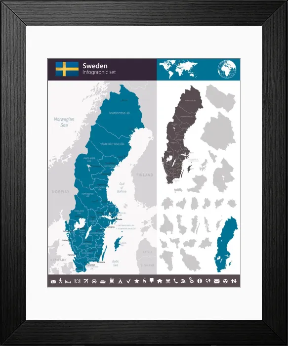 Framed Print : Sweden - Infographic map - illustration Framed Print : Sweden - Infographic map - illustration
