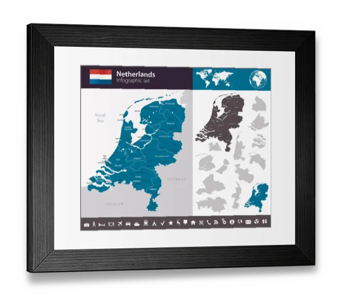 Framed Print : Netherlands - Infographic map - illustration Framed Print : Netherlands - Infographic map - illustration