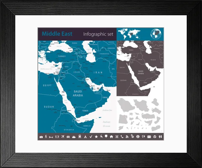 Framed Print : Middle East - Infographic map - illustration Framed Print : Middle East - Infographic map - illustration